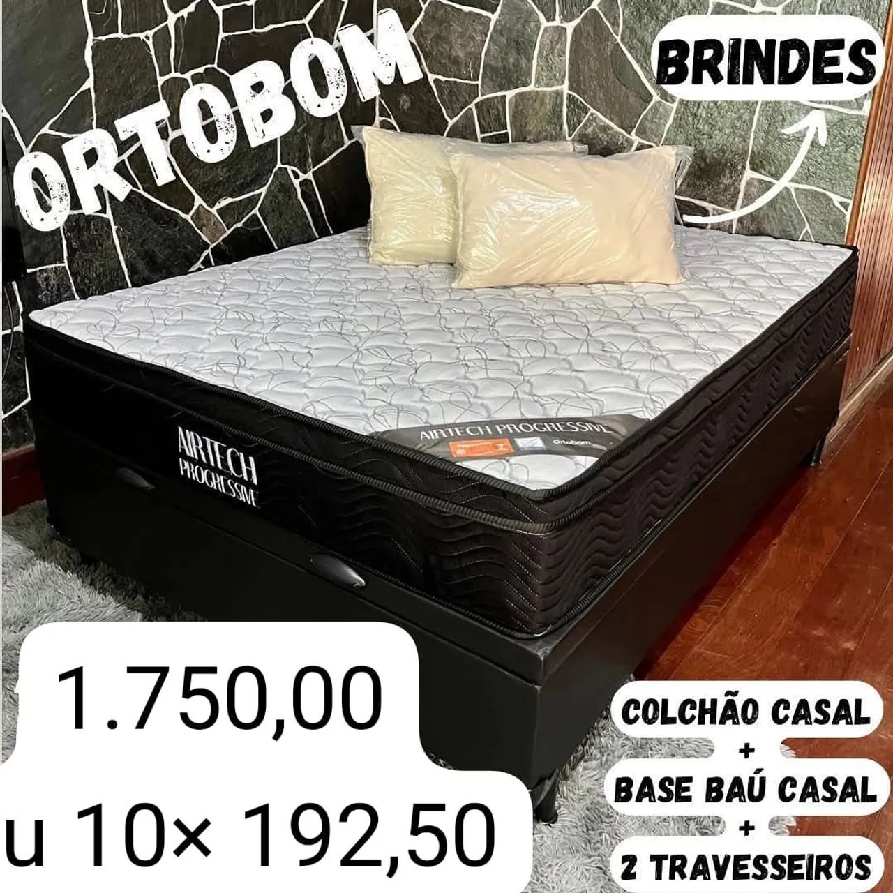 Cama Box Casal Ortobom Airtech Progressive + 2 Travesseiros
