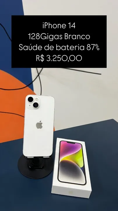 iPhone 14 128GB Branco Saúde de bateria 85% R$ 3.199,00 Semi Novo