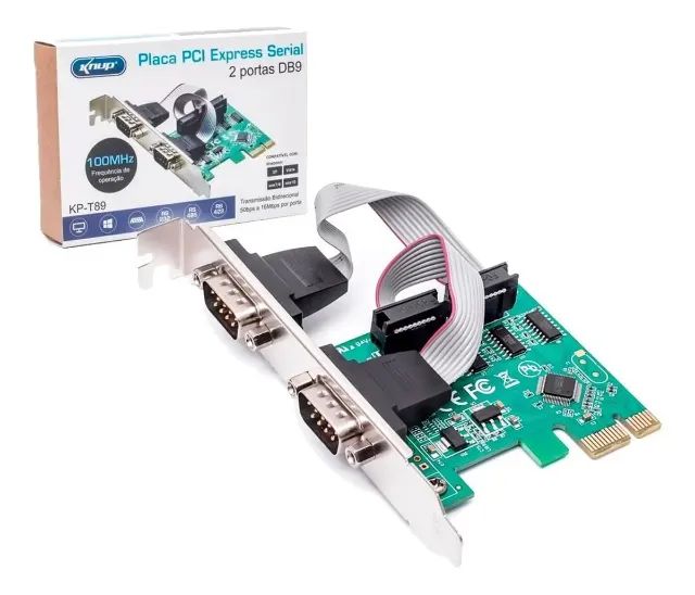 PLACA PCI-E 2 SAIDAS SERIAL DB9 RS232 RS485 RS422 KNUP KP-T89 - LOJA DADO DIGITAL