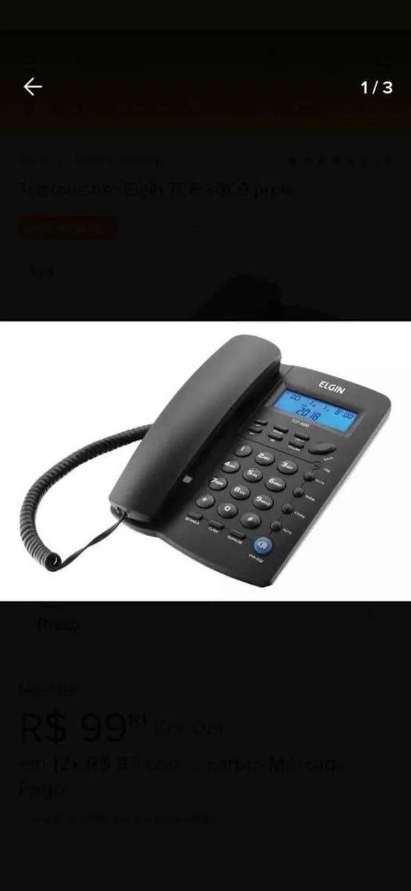 Telefone fixo Elgin TCF 3000 preto pra vender hoje (Tenho dois)