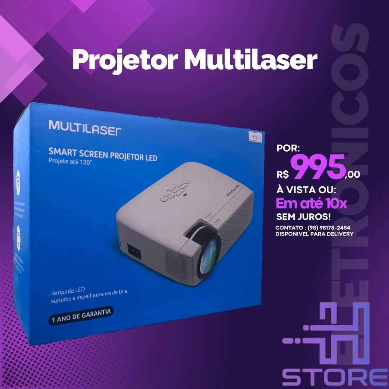 Projetor Multilaser Smart Screen LED - Novo
