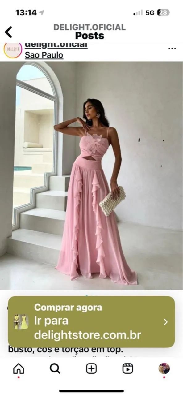 VESTIDO LONGO EM CHIFFON ROSA MARCA DELIGHT