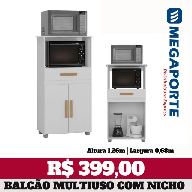 Balcão Multiuso 2 Portas 1 Nicho para Forno (Novo) Entrega Grátis!