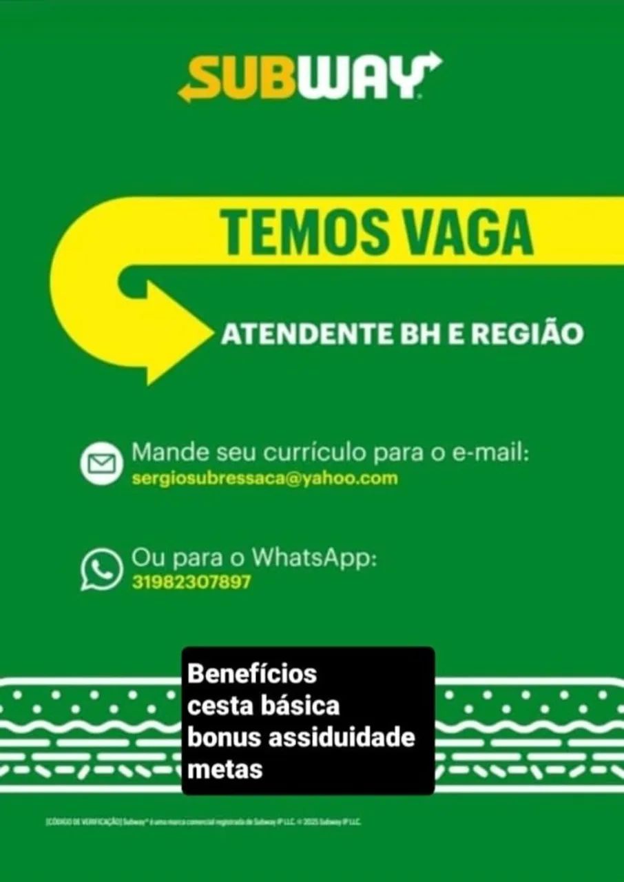 VAGAS ATENDENTE SUBWAY