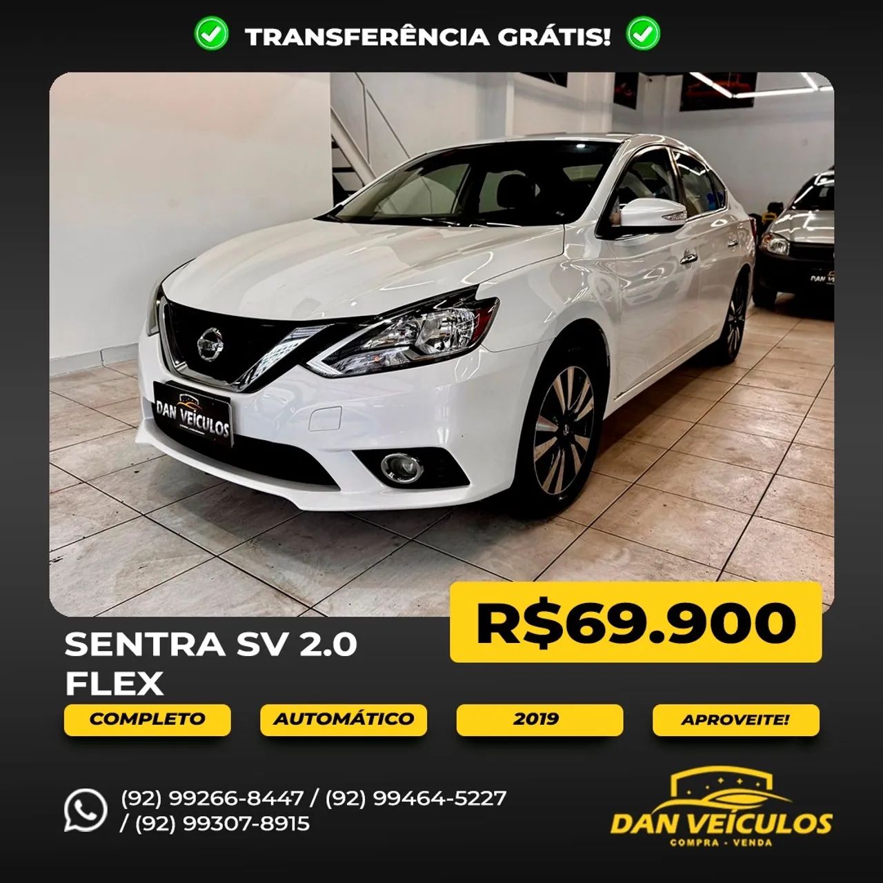 NISSAN SENTRA SV 2.0 FLEX AUTOMÁTICO 2019