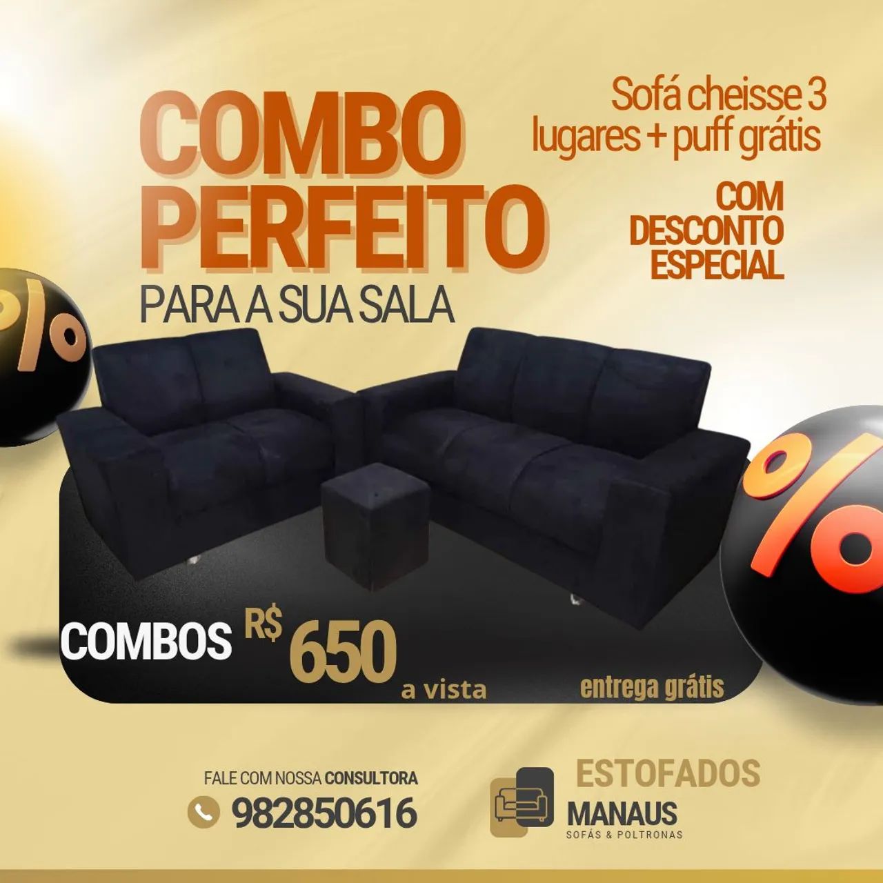 Combo Perfeito para sua Sala - Sofá + Puff Grátis! - Foto 2