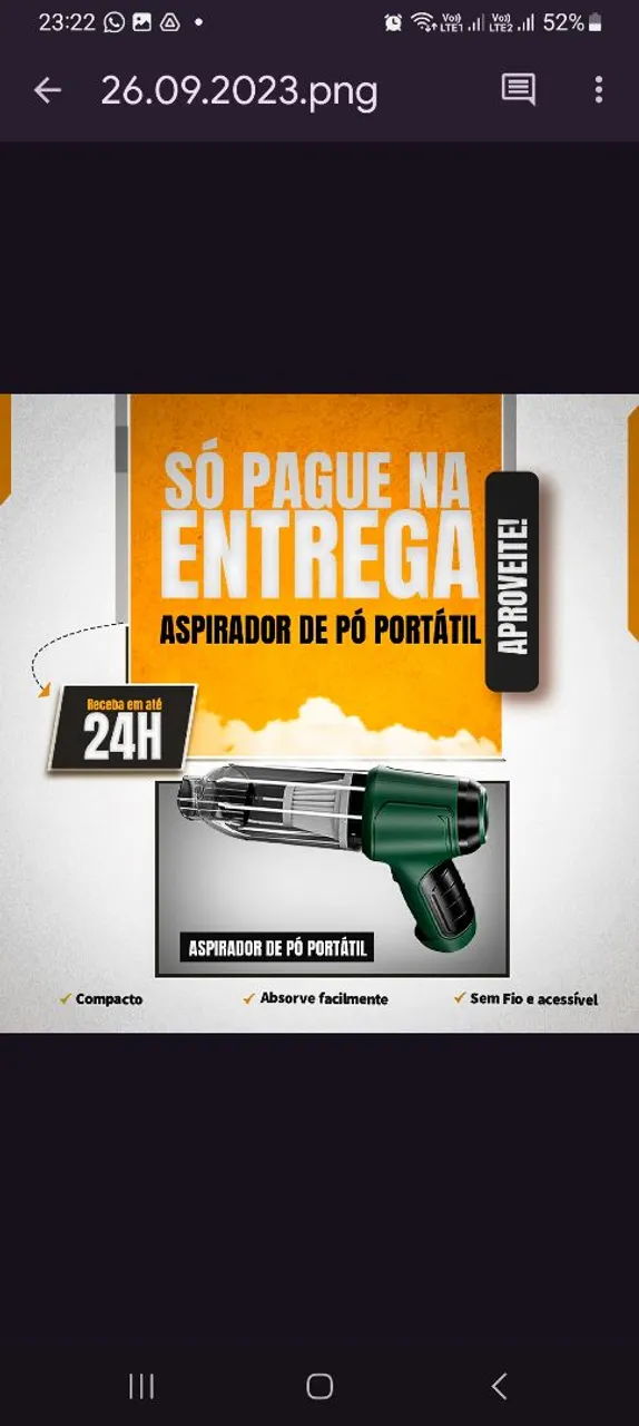 Aspirador de Pó Portátil - PAGUE NA ENTREGA