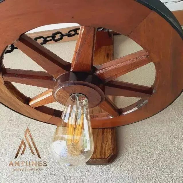 Kit 4 Arandelas em Madeira Maciça, Estilo Retro Roda de Carroça  - Foto 2