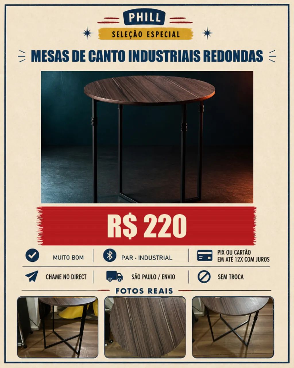 MESAS DE CANTO INDUSTRIAIS REDONDAS