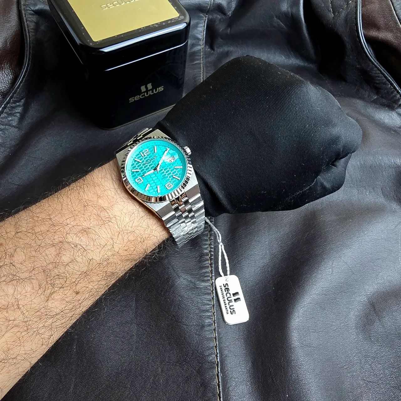 Relógio Seculus L.D 40mm Prata Turquesa  - Foto 5
