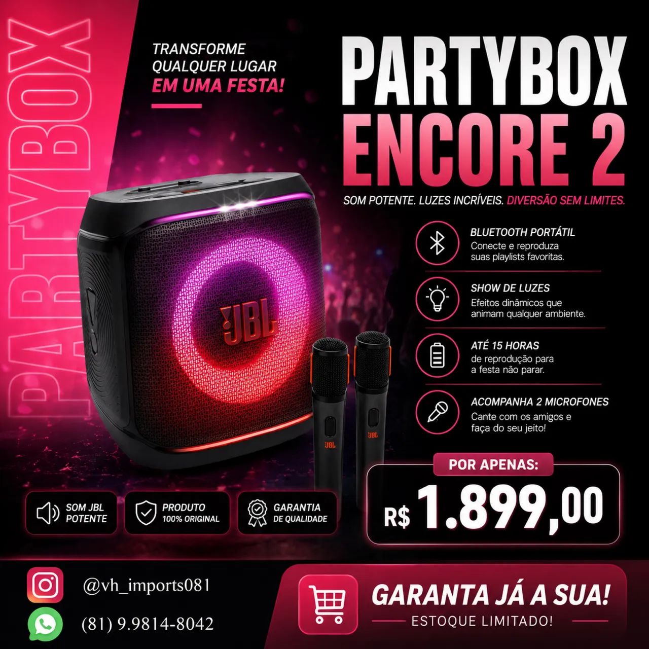 JBL Partybox Encore 2 - 2mic / Lacrada