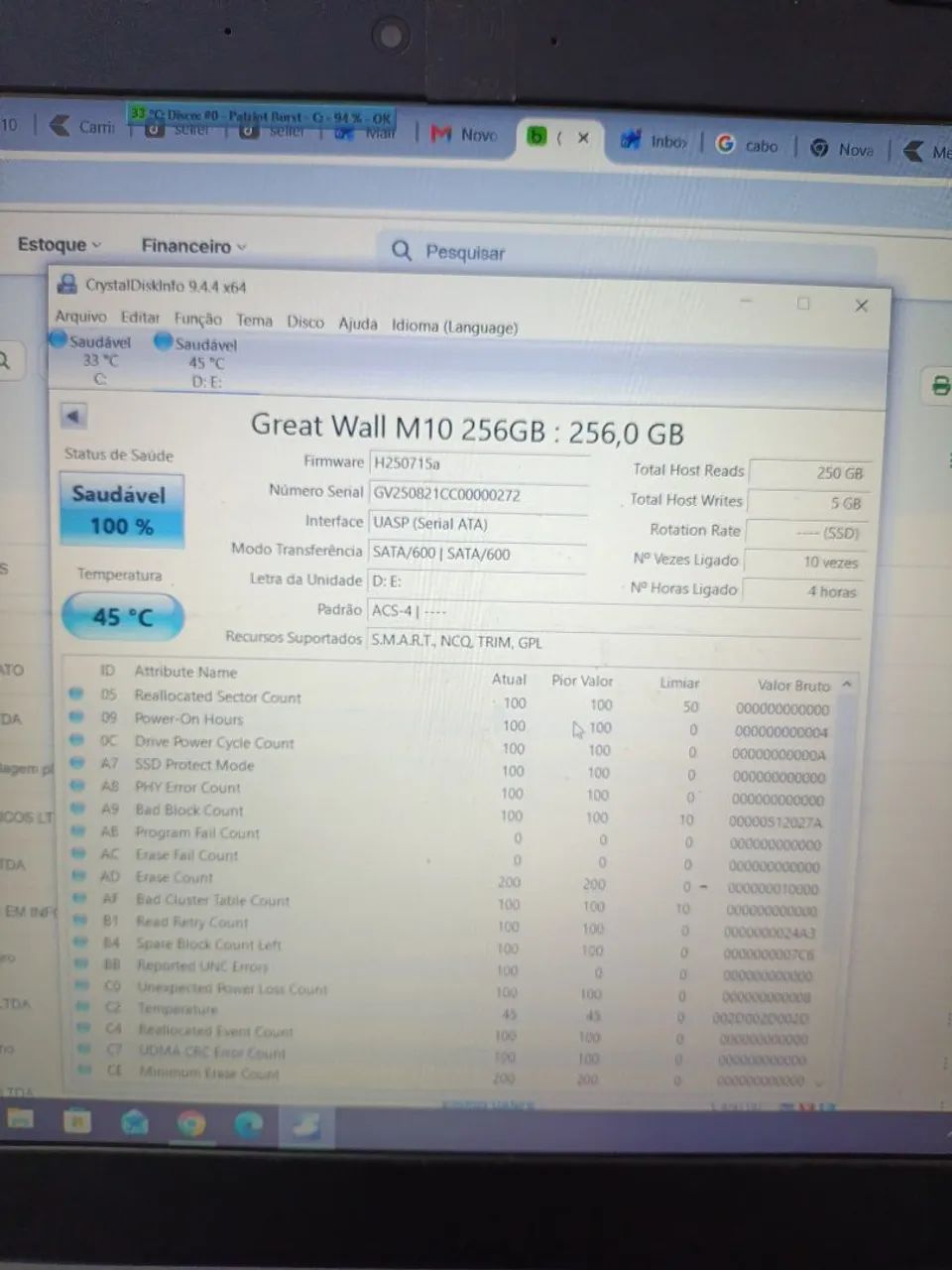 Msata 256 gb saudável funcionando normalmente 