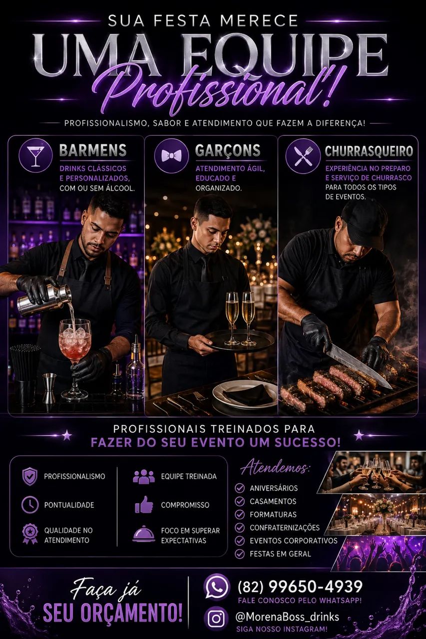 Barmen garçons churrasqueiro equipe completa 