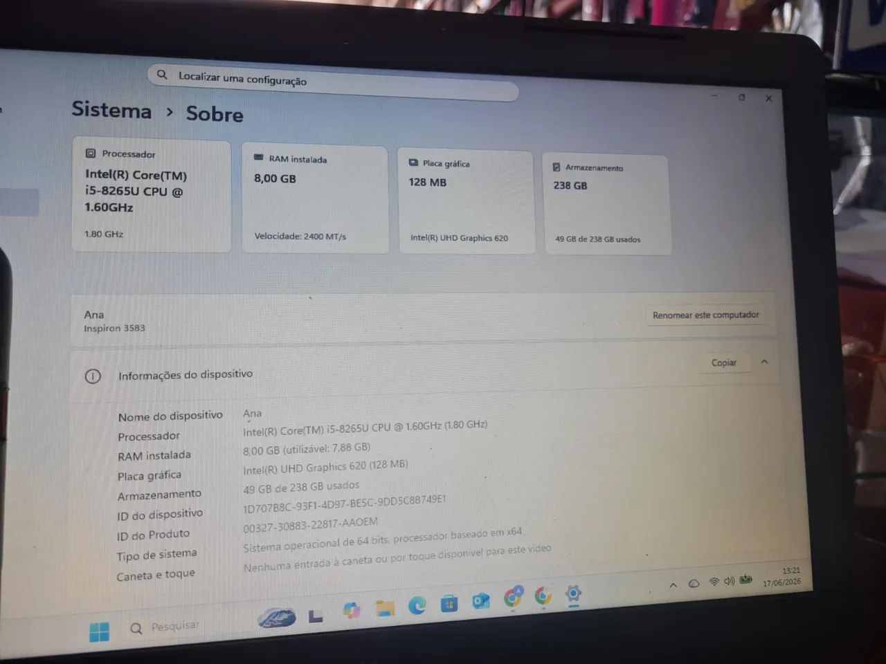 Notebook dell inspiron 3581 i5 8gb 256gb - Foto 2