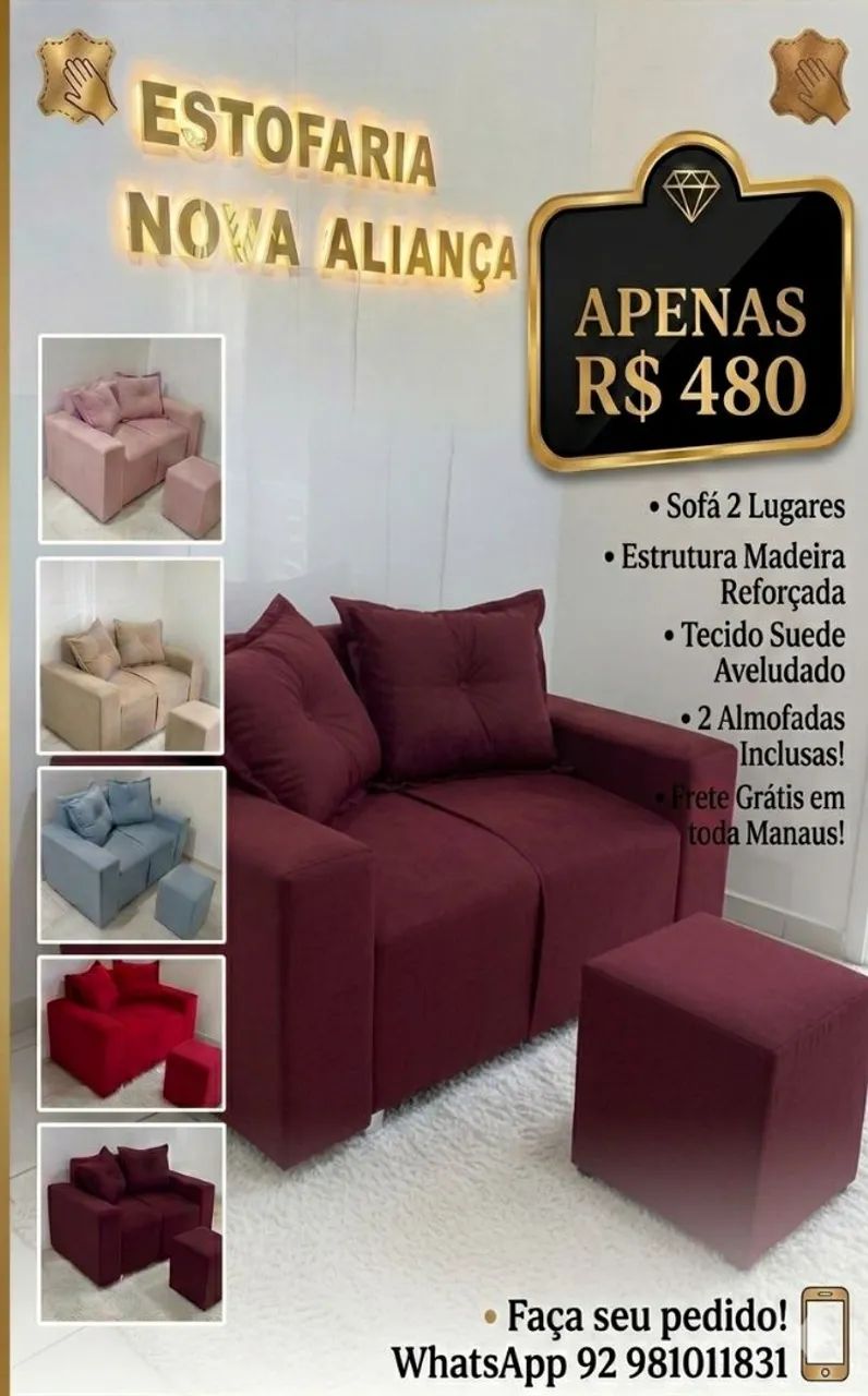 Sofá 2 lugares + puff de brinde entrega grátis em toda Manaus 