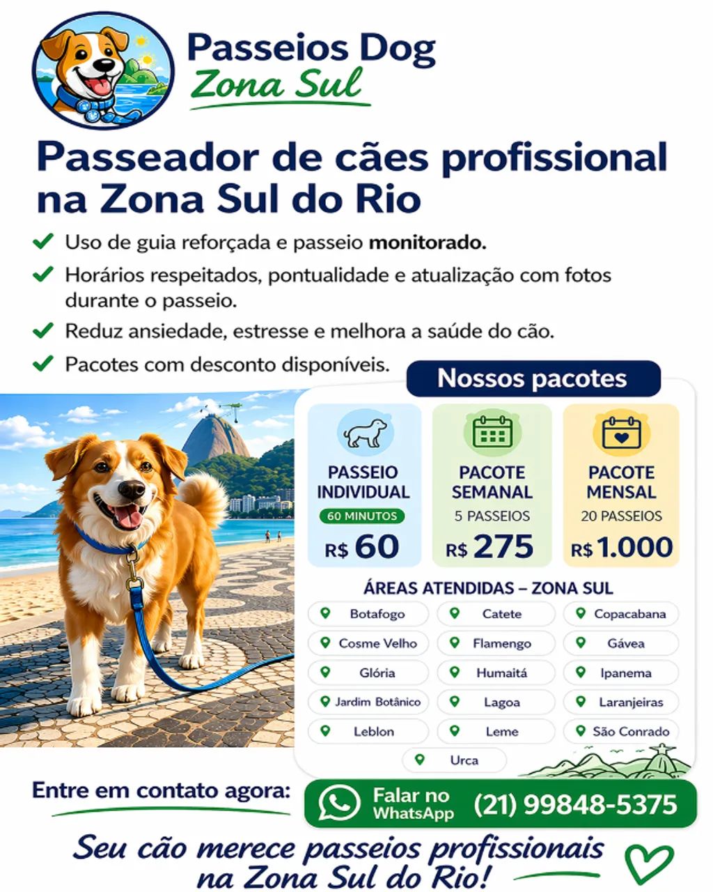 Passeador de Cães Zona Sul RJ | Copacabana, Ipanema, Leblon | A partir de R$60