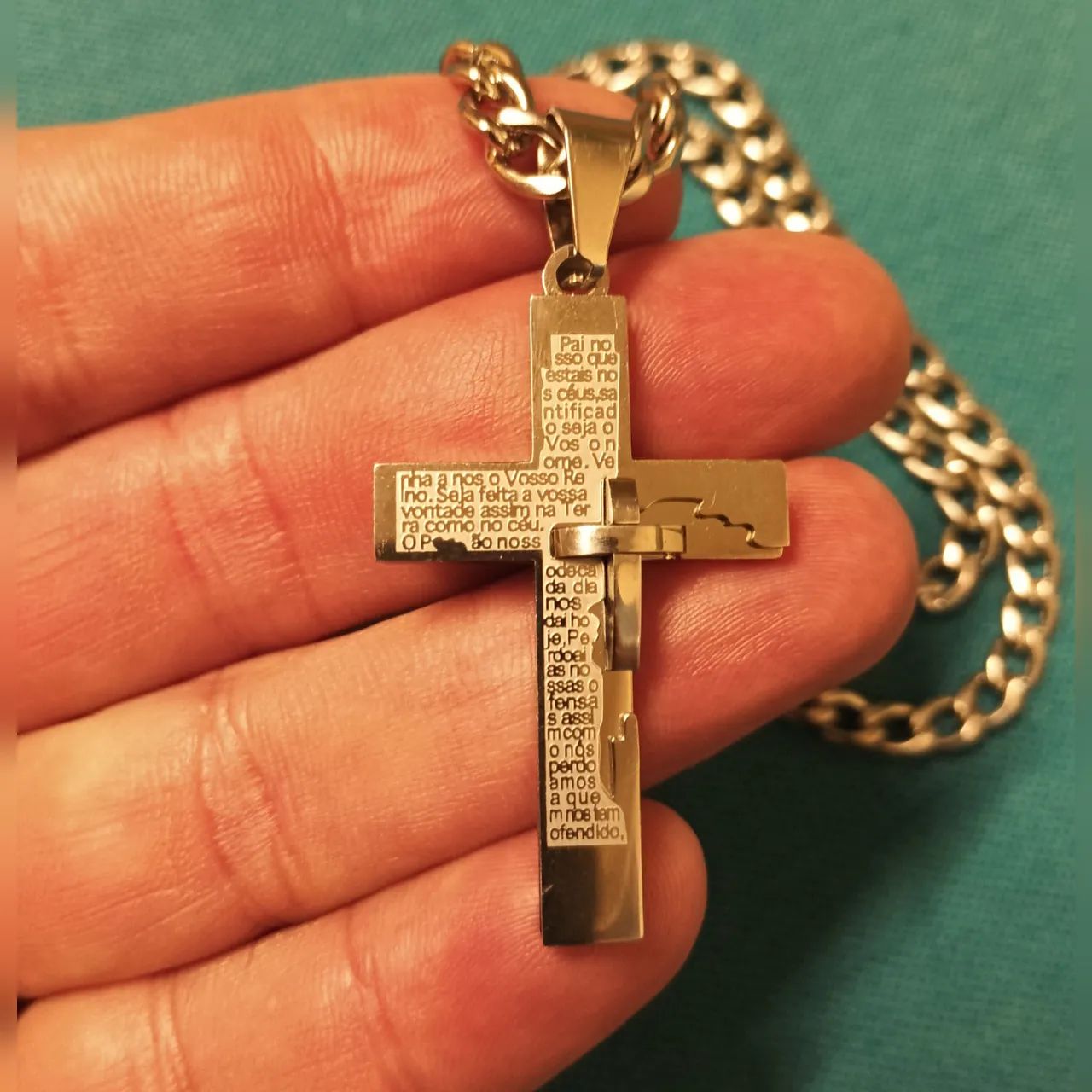 Colar Masculina Crucifixo Pai Nosso 