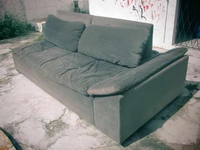 Sofá chaise modular 3 lugares, em suede cinza, ideal para reforma - Foto 3
