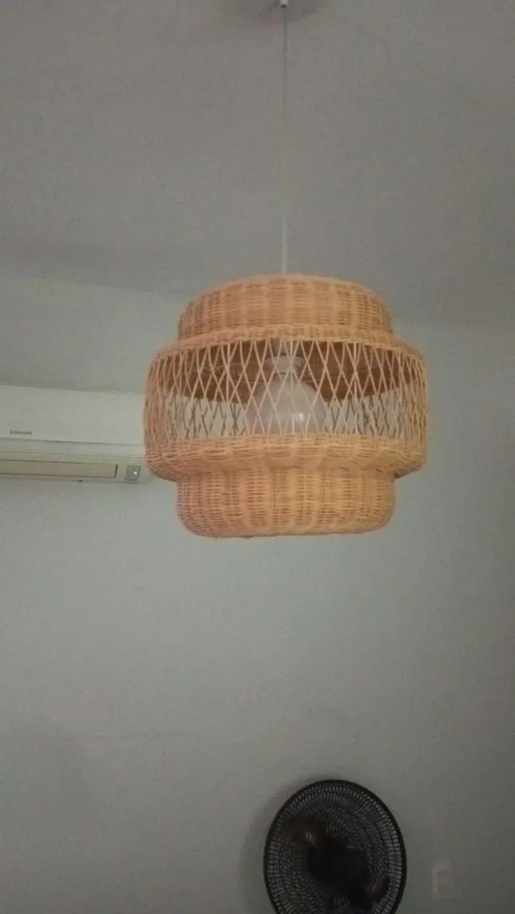 Luminária Pendente em Fibra Natural / Rattan - Estilo Moderno - Foto 3
