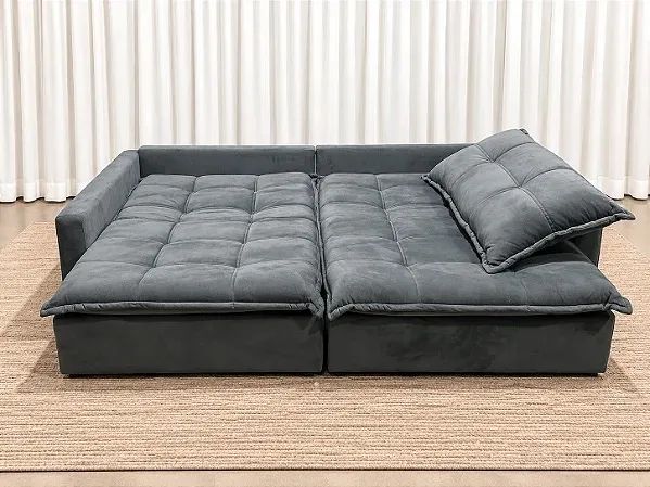Sofá Cama Mariana 2.25m Sem Caixa D28 Soft 442 - Veludo Cinza/ pronta entrega  - Foto 3