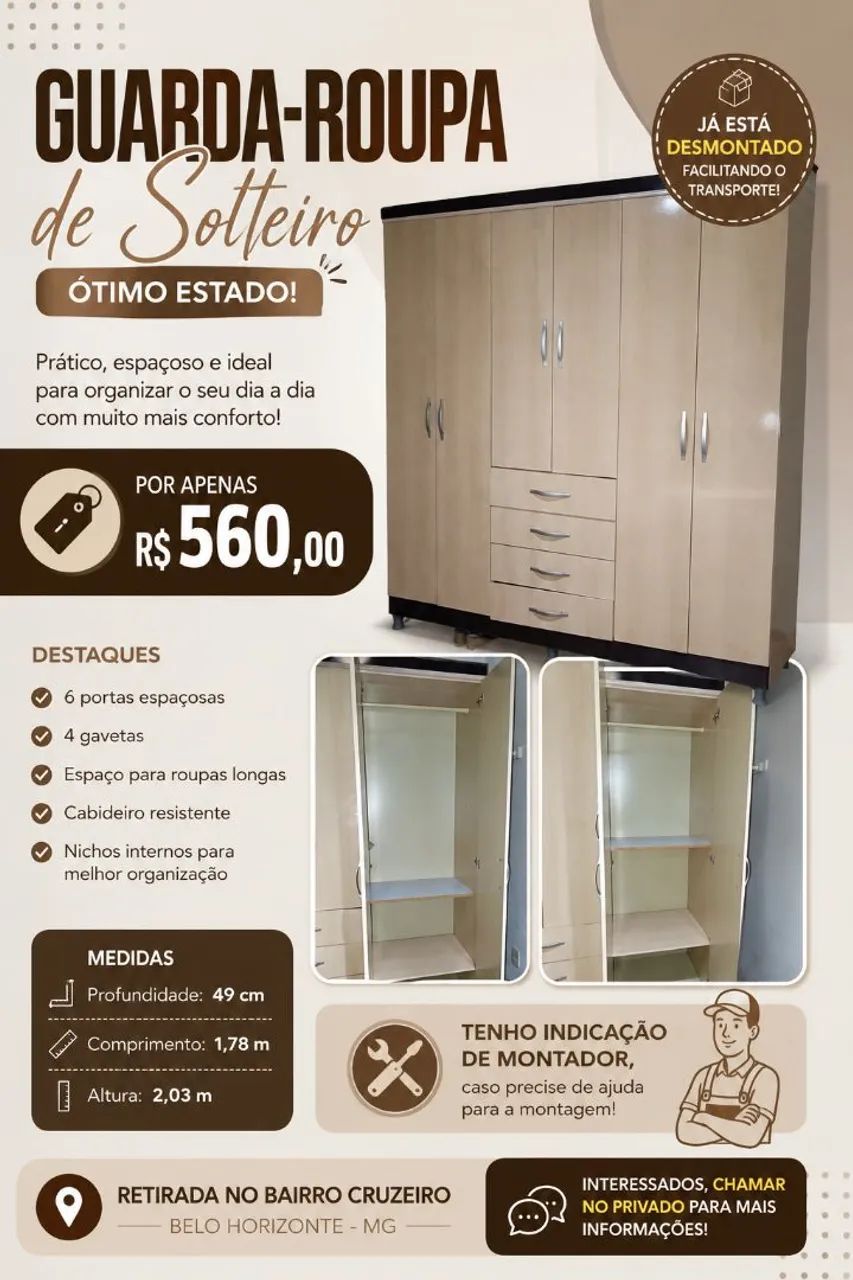 Vendo guarda roupa de solteiro - Foto 5