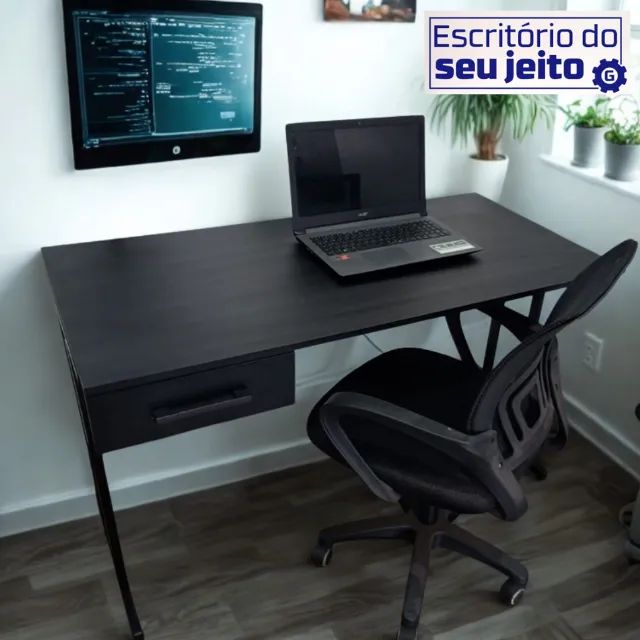 Mesa de Escritório Nova Reforçada com Gaveta 1,20M Multiuso Computador Notebook Estudo - Foto 4