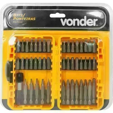 Jogo de bits/ponteiras com 46 peças, encaixe sextavado de 1/4", Vonder