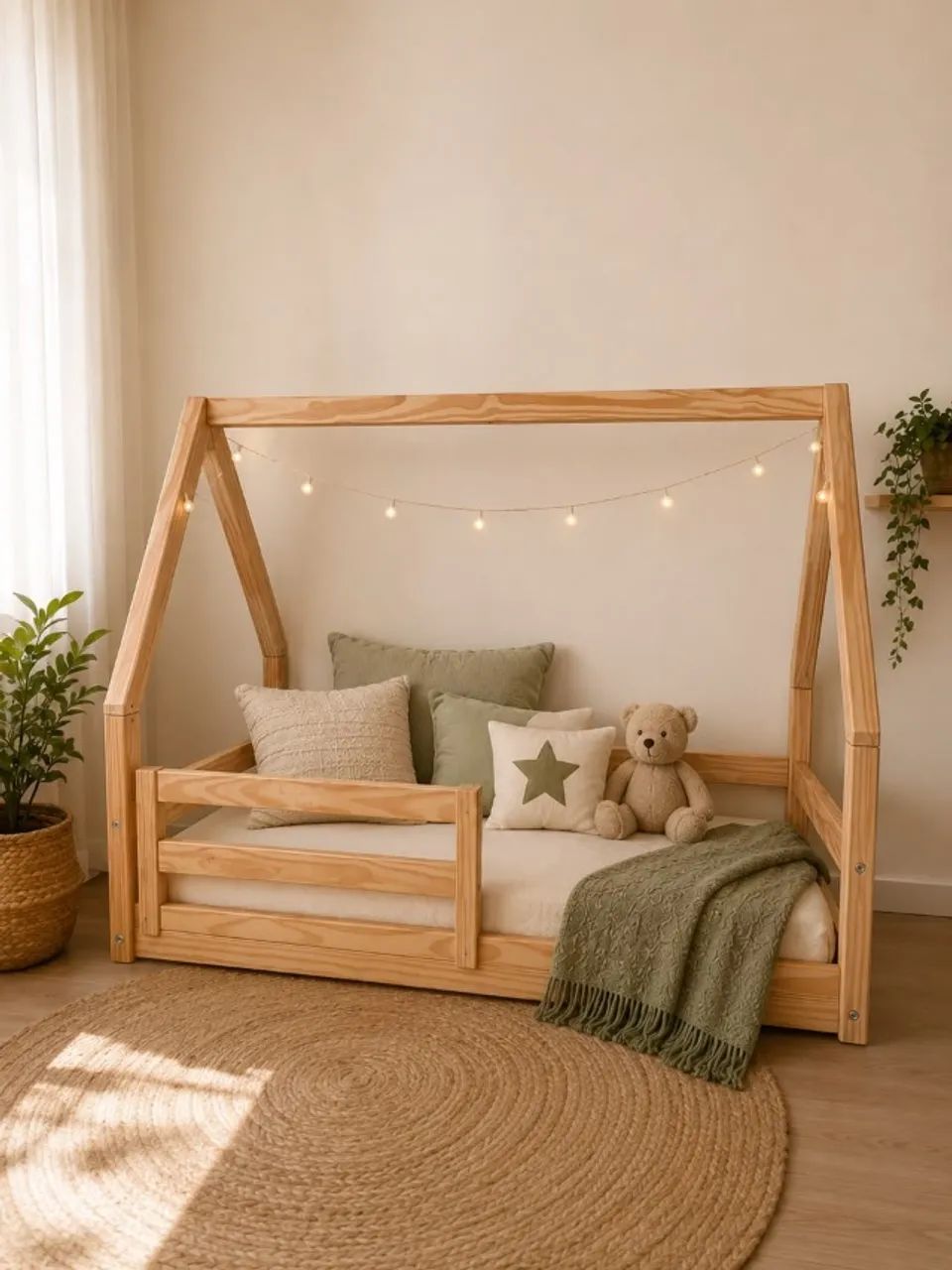 Cama montessoriana com colchão e roupa de cama 