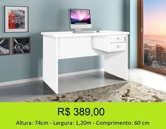 Escrivaninha de 1,20M - Duas amplas gavetas - Foto 3