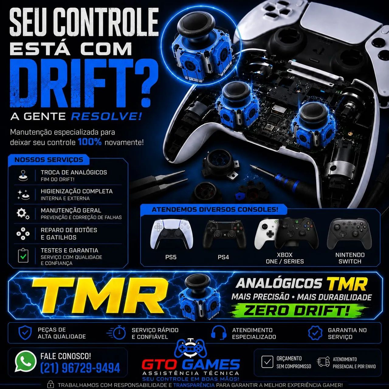 Controle de PS5 e Xbox analógicos TMR