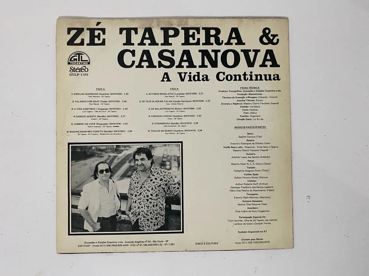 Disco de Vinil LP Zé Tapera e Casanova - A vida continua 1991 - Foto 2