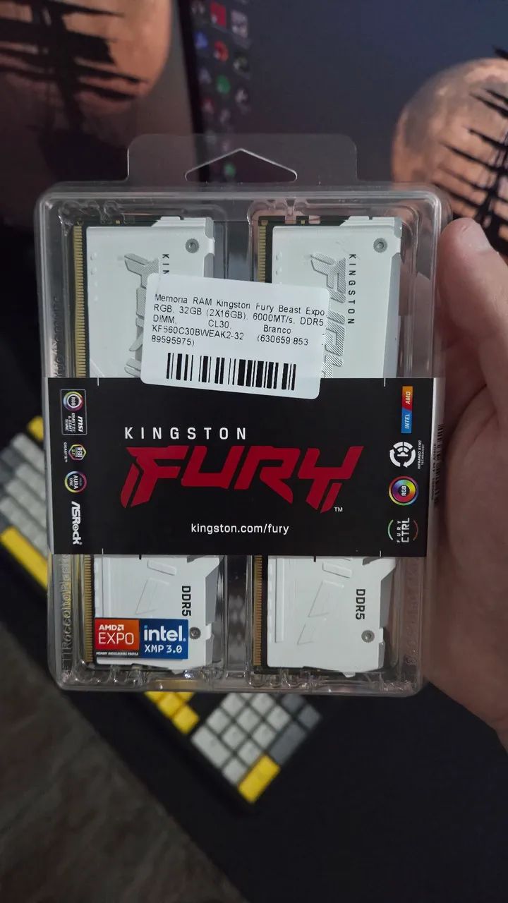 (Lacrada) Memória DDR5 2x16 GB RGB 6000 MT/s CL30 Kingston Expo Branca Ram (2x16GB)