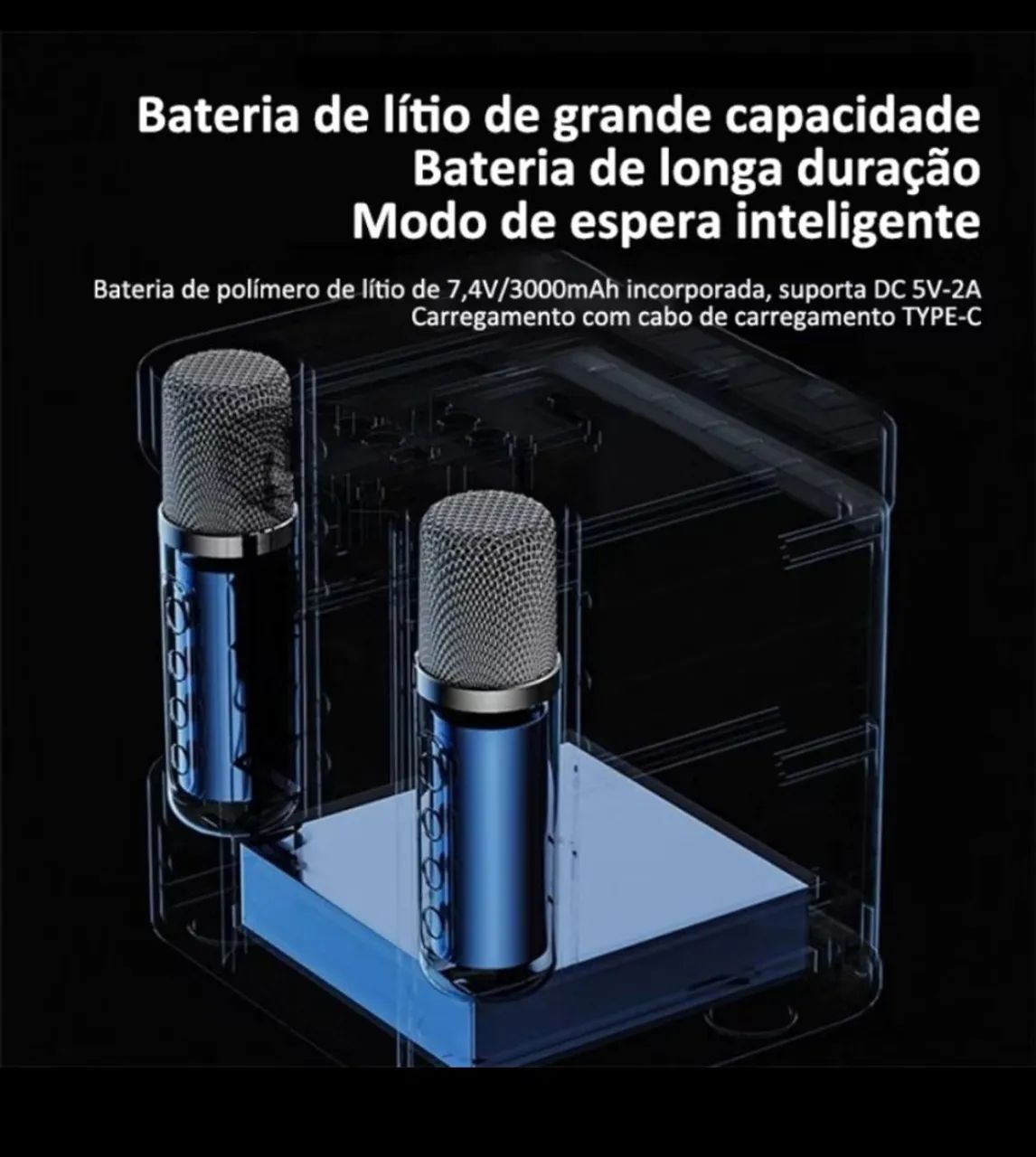 Caixa de som portátil karaokê com 2 microfones sem fio  - Foto 3