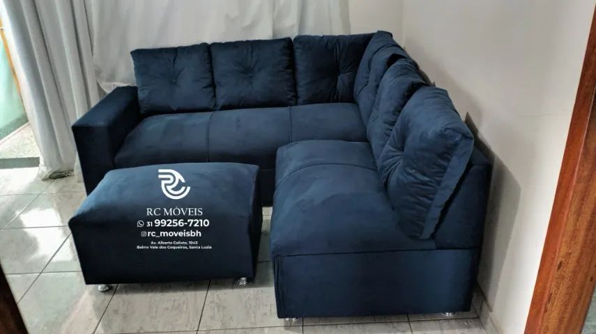 Sofá de Canto com Puff Suede D33 Confortável Direto da Fábrica - Foto 4