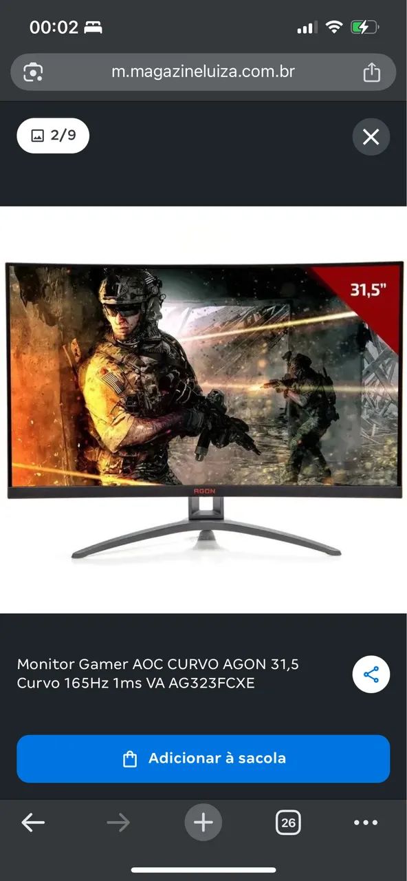 Monitor gamer curvo 31,5 polegadas  - Foto 2