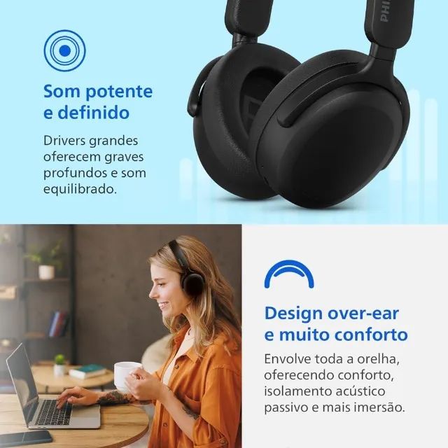 Headphone Bluetooth Philips TAH2300BK/00 Over-Ear - Até 55 Horas de Bateria - Foto 3