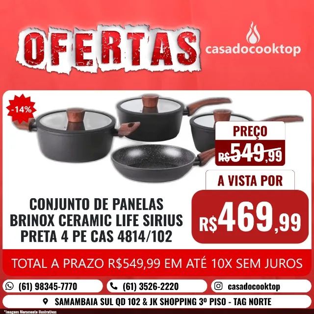 CJ DE PANELAS BRINOX  CERAMIC LIFE SIRIUS PRETA 4 PECAS 4814/102