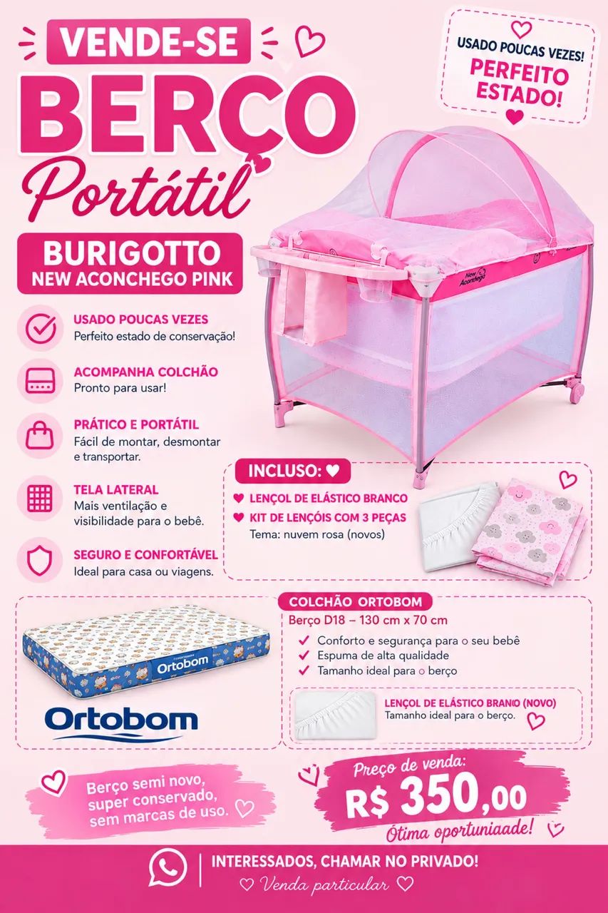 Berço chiqueirinho burigotto rosa