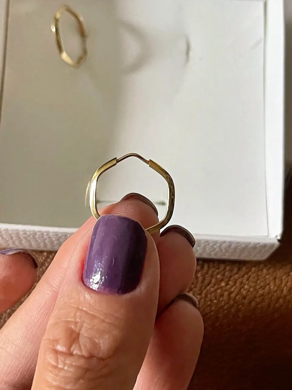 Brinco argola hexagonal ouro amarelo 18k legítimo 