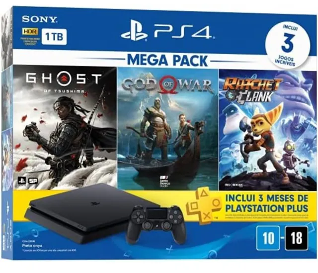 WLA GAMES - Playstation 4 + God of War Ragnarok com 2 Controles Sem Fio  Dualshock 4 Preto