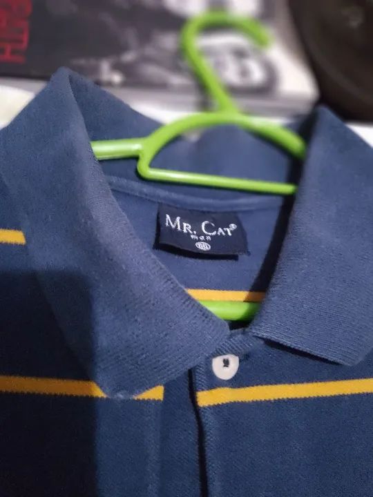 Polo listrada azul e amarelo Mr,Cat  GG - Foto 2