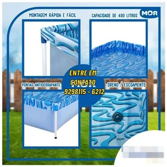 Piscina Infantil 400 Litros Armação Estrutura Quadrada Mor-Entregas 9h as 22h - Foto 3