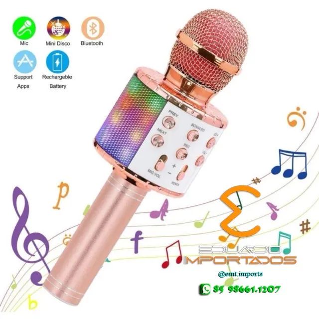 Microfone Karaokê Bluetooth com Efeito de Voz