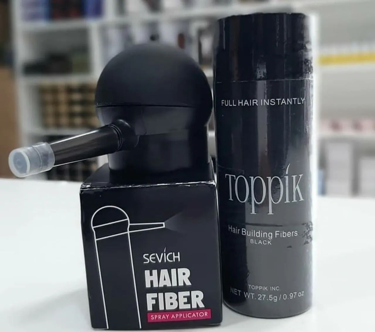 Kit Fibra Capillar e Aplicador Profissional Na Cor Preto 