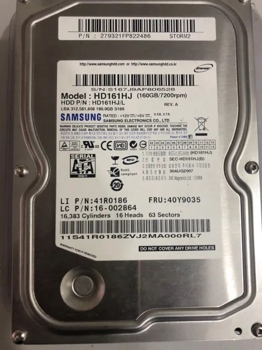 Hd Sata 160gb Testado 100% Funcionando