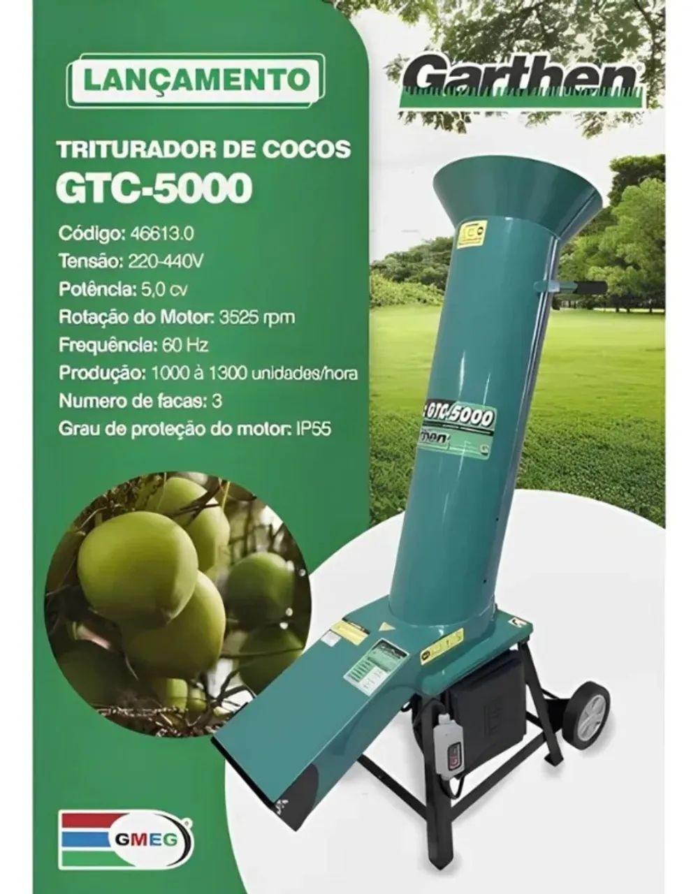 Triturador Industrial Garthen Coco Resíduo Orgânico 5cv 220v - Foto 2