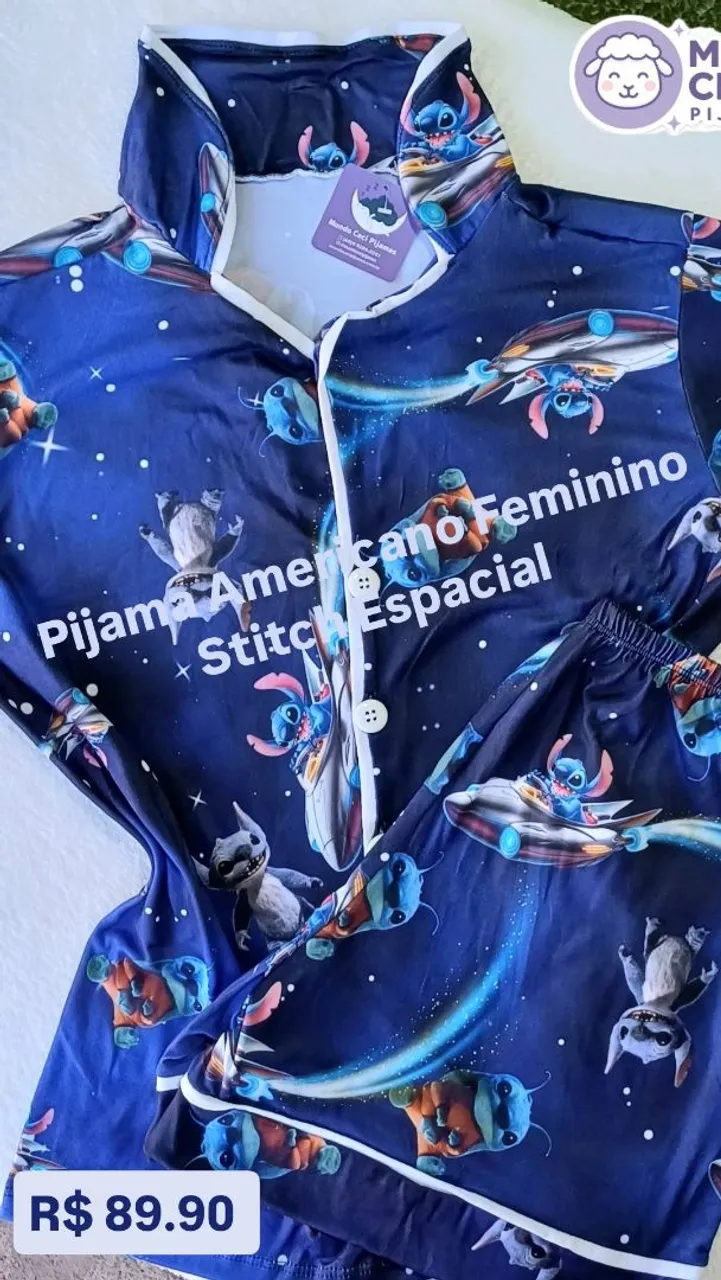 Pijama Americano Feminino Stitch Espacial