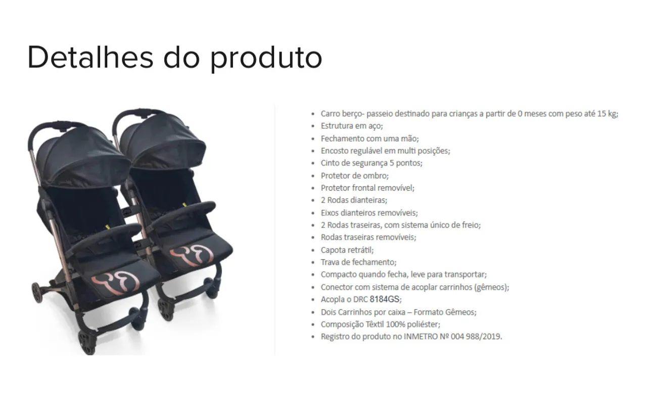 Vende-se Carrinho bebê Duolee Duo Preto com Bebê Conforto
