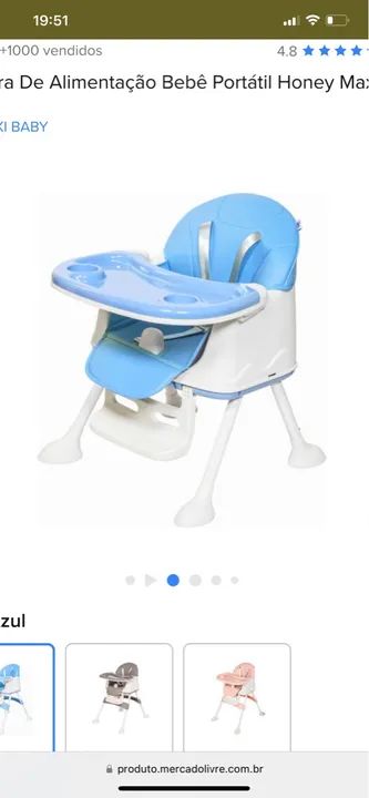 Cadeirinha de Alimentação para Bebê - Azul - Foto 3