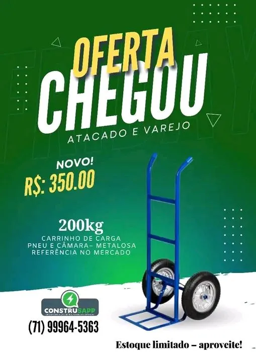Carrinho de Carga 200kg Pneu/Câmara - Promoção Imperdível!